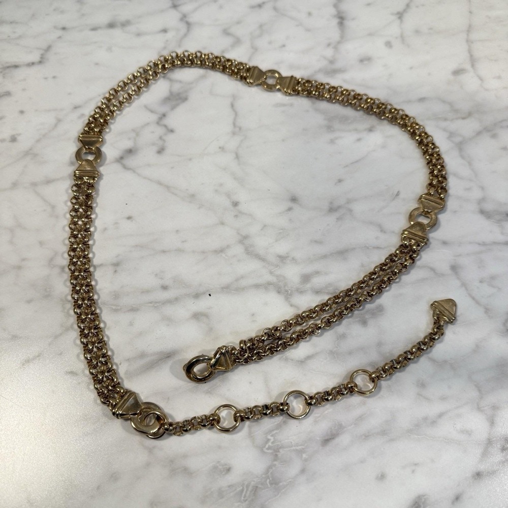 Vintage 35" Chunky Double Strand Rings Gold Tone Chain Fashion Belt Runway - Picture 5 of 12